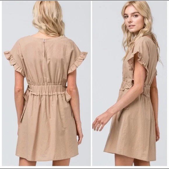 Cecilia Safari Taupe Gathered Waist Dress - Picture 3 of 6